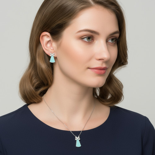 نصف طقم فضة مطلي بالذهب الأبيض عيار 925 باللون الأزرق نصف طقم فضة مطلي بالذهب الأبيض عيار 925 باللون الأزرق