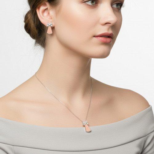 نصف طقم فضة مطلي بالذهب الأبيض  عيار 925 باللون الخربزي (وردي )