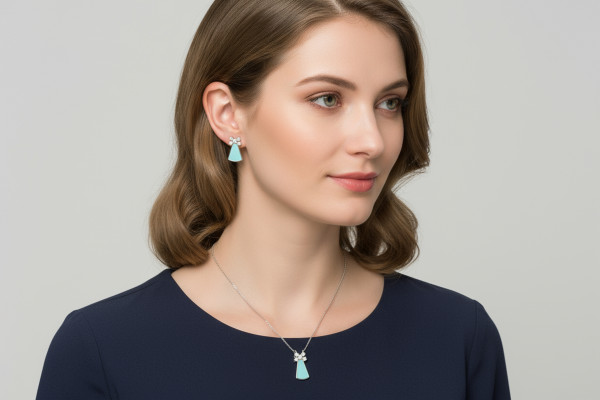 نصف طقم فضة مطلي بالذهب الأبيض  عيار 925 باللون الأزرق