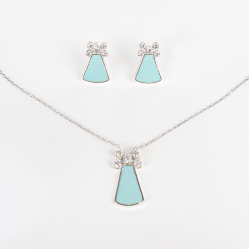 نصف طقم فضة مطلي بالذهب الأبيض عيار 925 باللون الأزرق نصف طقم فضة مطلي بالذهب الأبيض عيار 925 باللون الأزرق