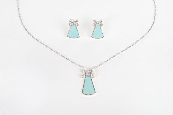 نصف طقم فضة مطلي بالذهب الأبيض  عيار 925 باللون الأزرق