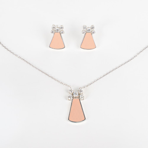 نصف طقم فضة مطلي بالذهب الأبيض  عيار 925 باللون الخربزي (وردي )