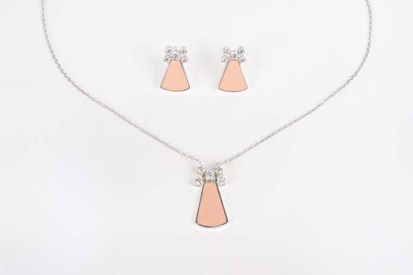 نصف طقم فضة مطلي بالذهب الأبيض  عيار 925 باللون الخربزي (وردي )