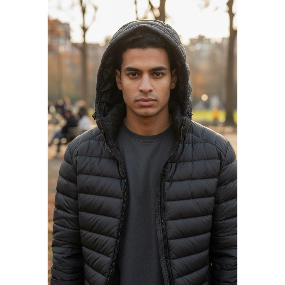 جاكيت بمب رجالي مبطن بغطاء رأس – خفيف ودافئ للاستخدام اليومي جاكيت بمب رجالي مبطن بغطاء رأس – خفيف ودافئ للاستخدام اليومي