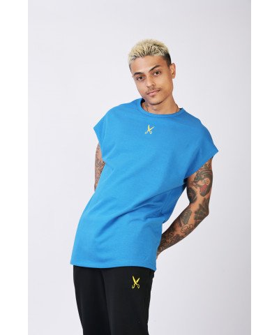Short Sleeve Over Sized T-shirt - Blue/Yellow