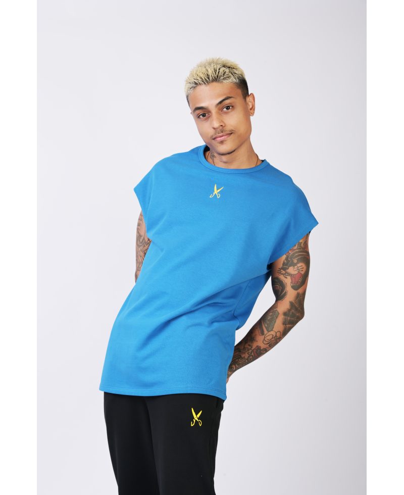 Short Sleeve Over Sized T-shirt - Blue/Yellow