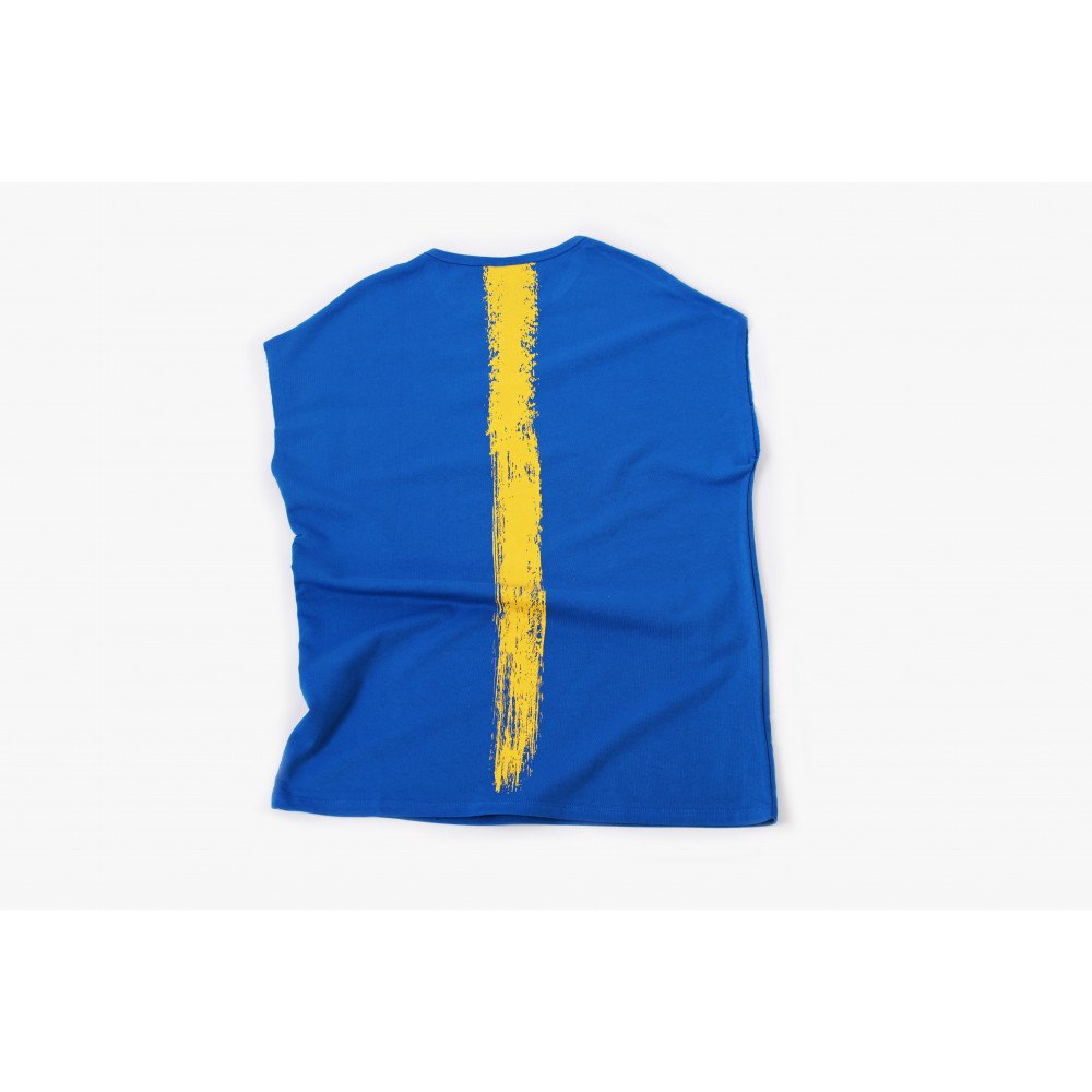 Short Sleeve Over Sized T-shirt - Blue/Yellow