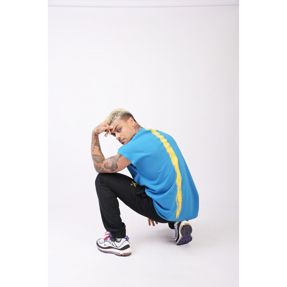 Short Sleeve Over Sized T-shirt - Blue/Yellow