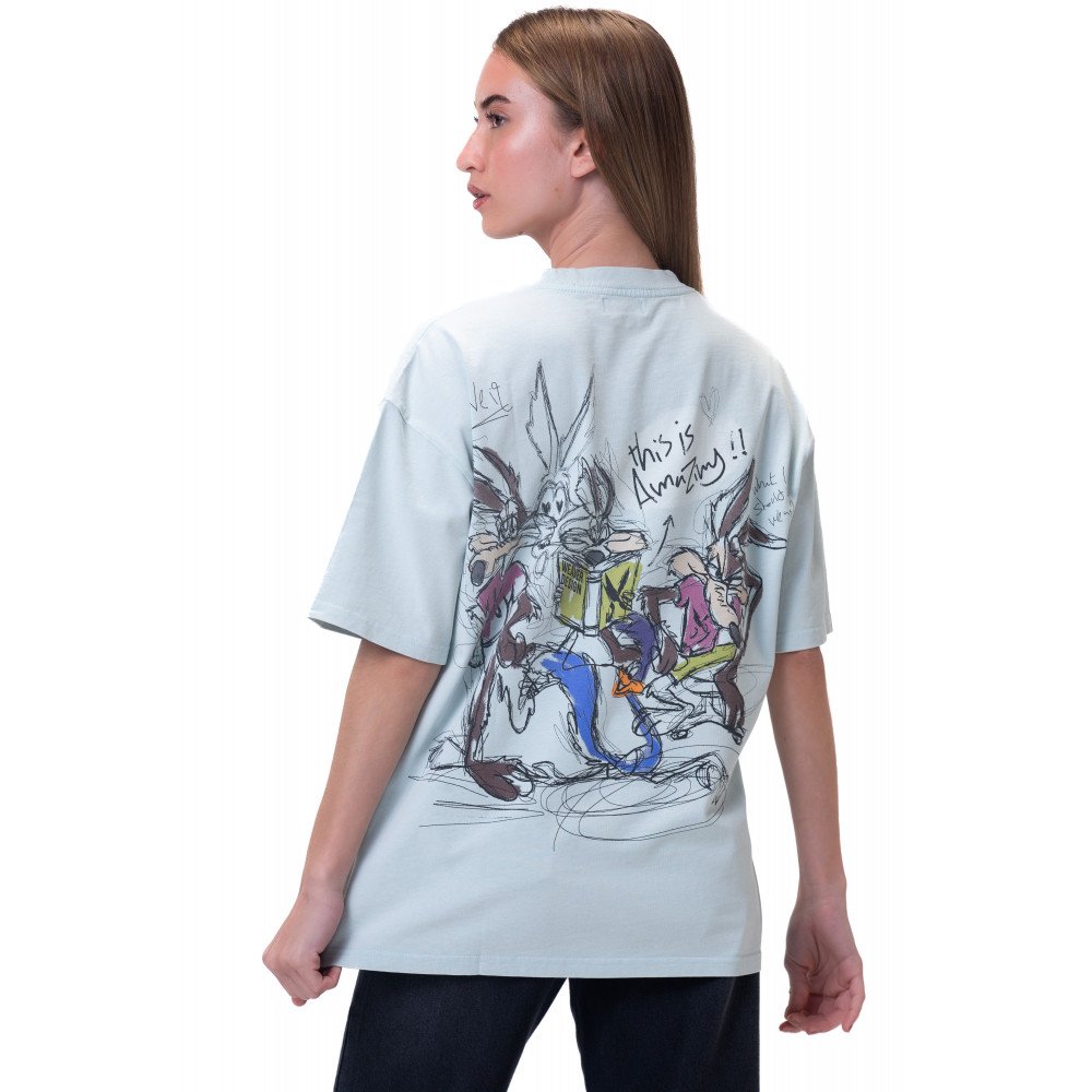 Cartoon washed T-shirt - Baby blue
