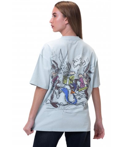 Cartoon washed T-shirt - Baby blue