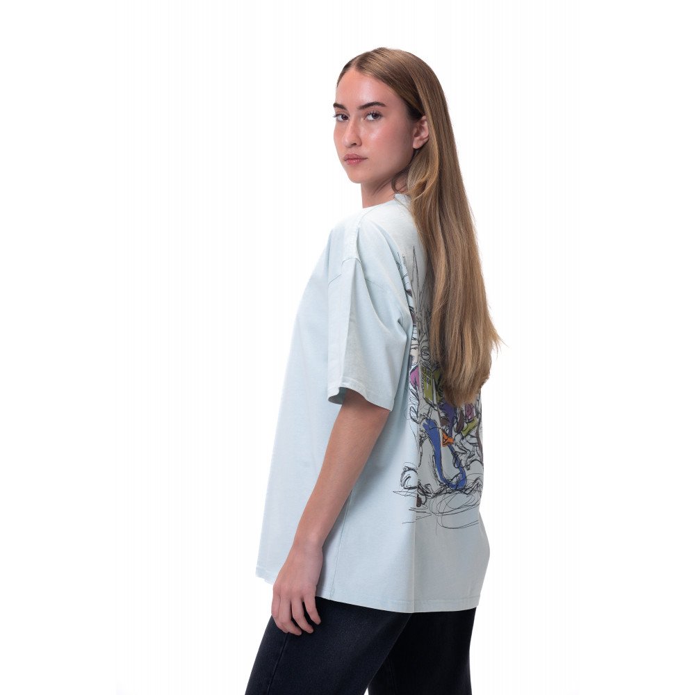 Cartoon washed T-shirt - Baby blue