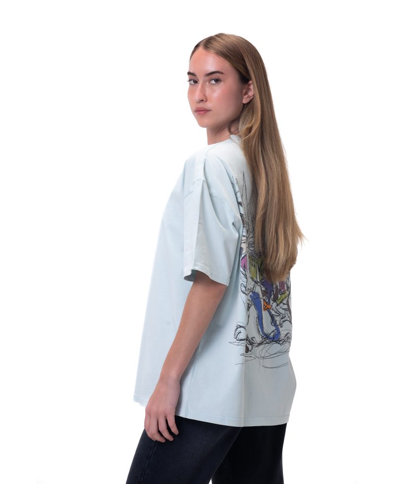 Cartoon washed T-shirt - Baby blue