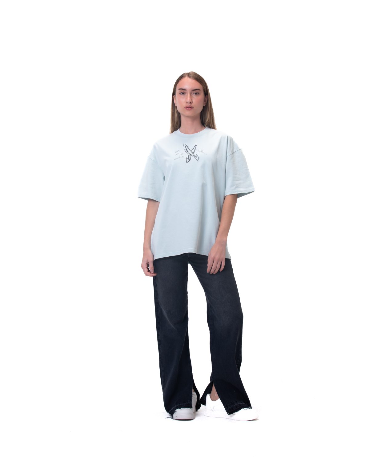 Cartoon washed T-shirt - Baby blue
