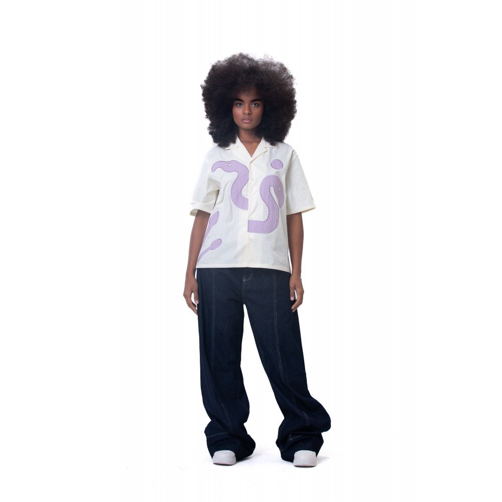 Unisex shirt-Light yellow-purple - Boxy