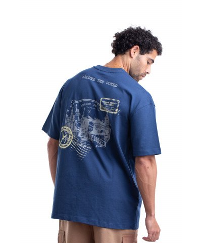 8011 _ Stamps T-shirt Oversize - Navy Blue