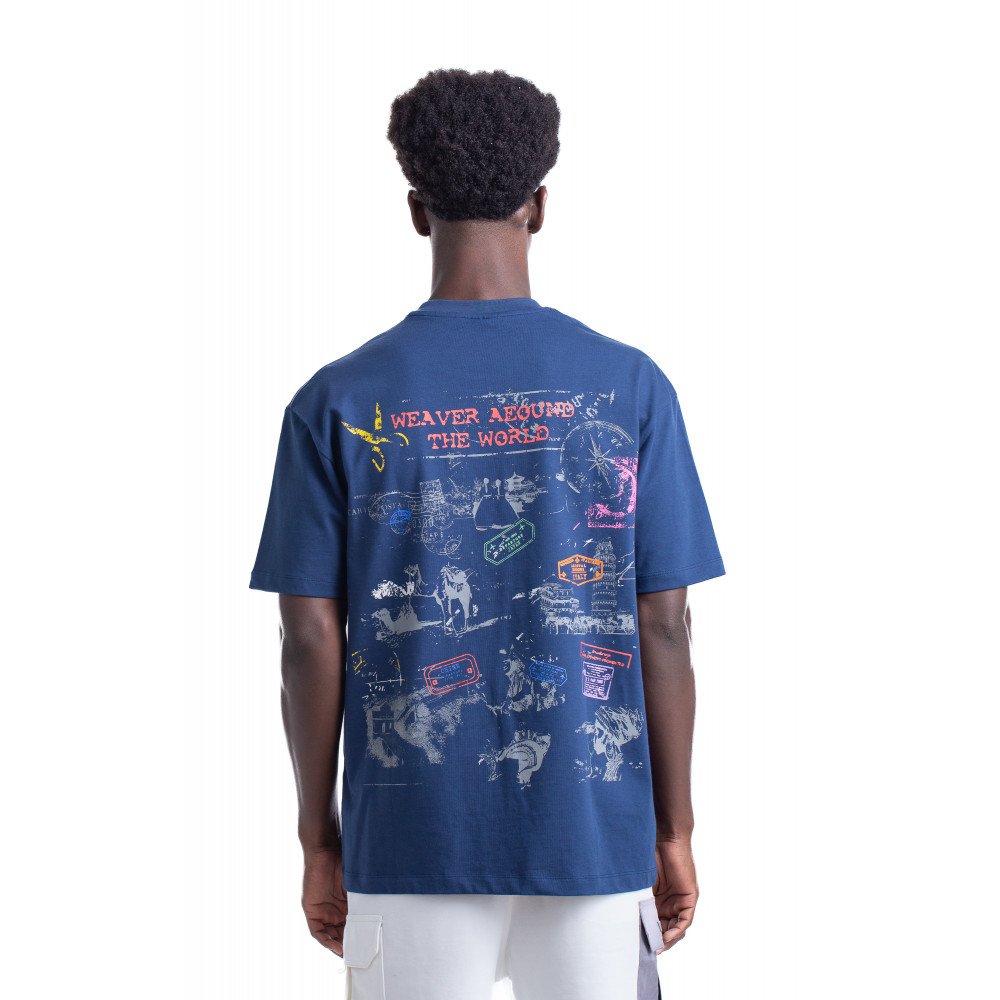 8013_ Stamps T-shirt Oversize - Blue