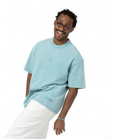 Plain Washed Oversize T-shirt -Light Turquoise