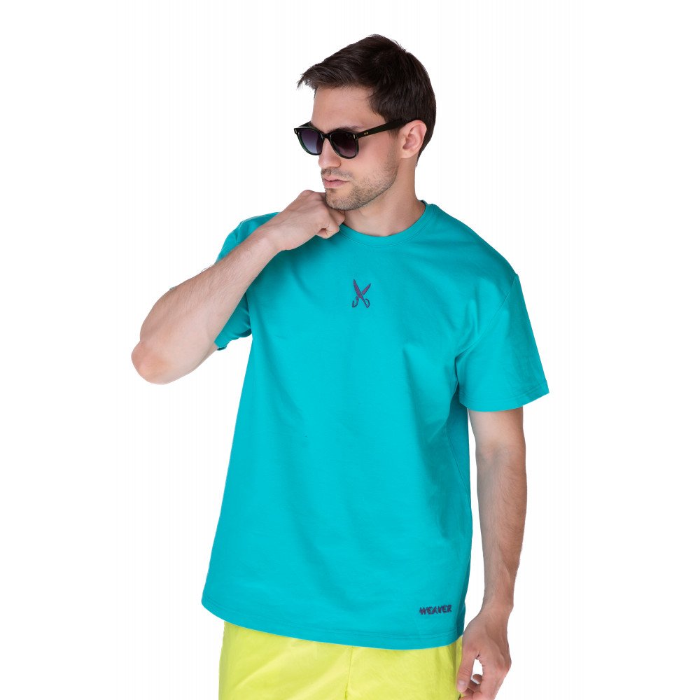 Plain T-shirt with zigzag logo - Turquoise
