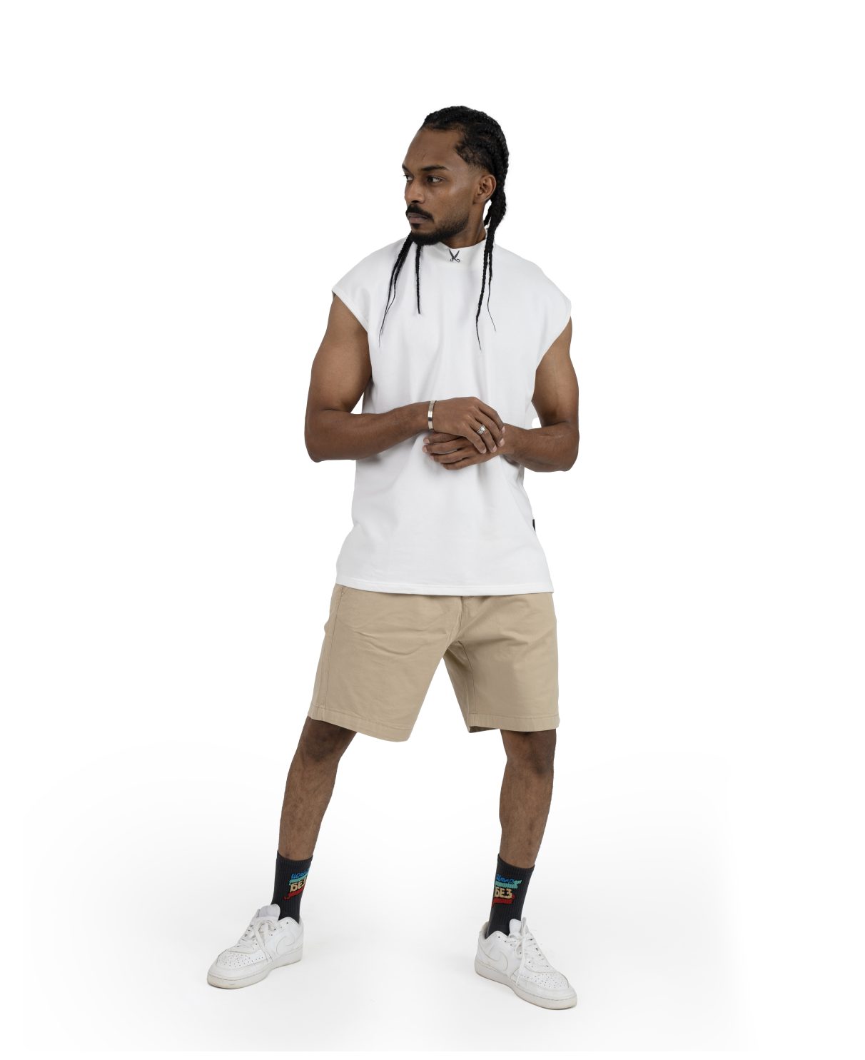 Plain Short Sleeve with Turtleneck - Off white