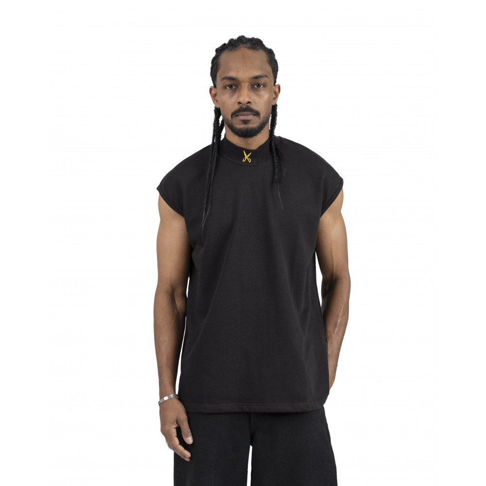 Plain Short Sleeve with Turtleneck - Black