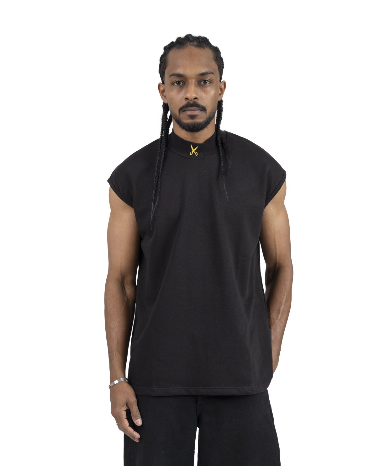 Plain Short Sleeve with Turtleneck - Black