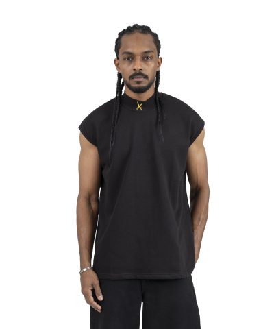 Plain Short Sleeve with Turtleneck - Black