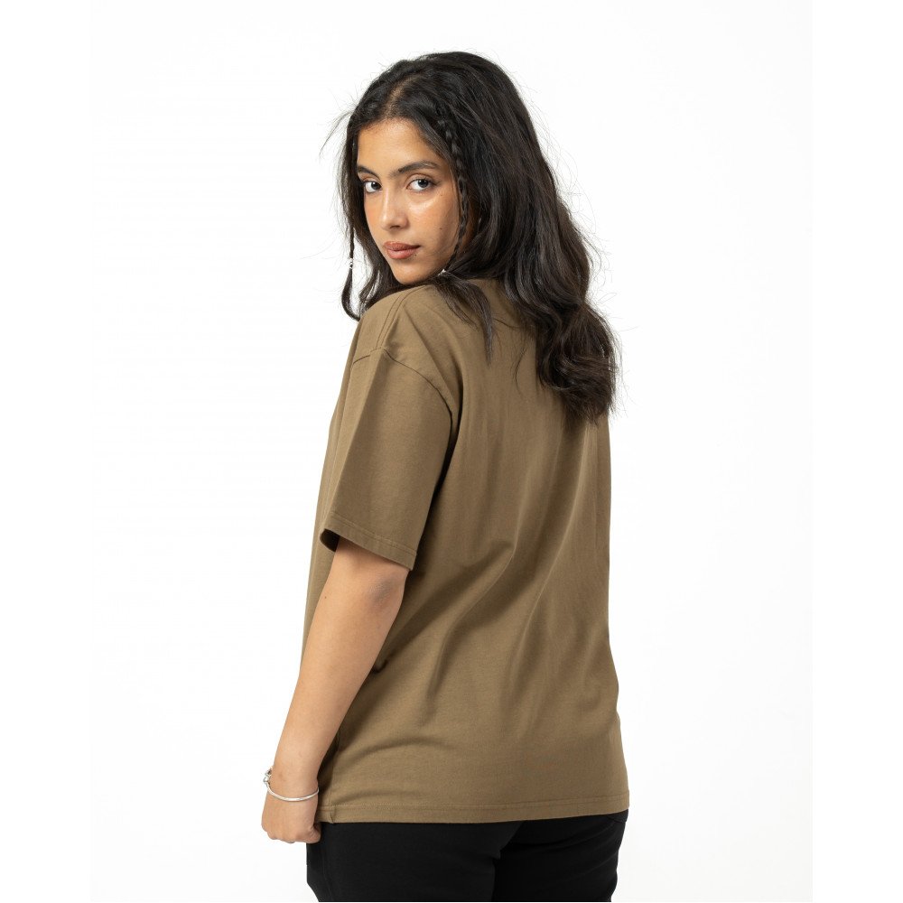 Plain Washed Oversize T-shirt - Light Brown