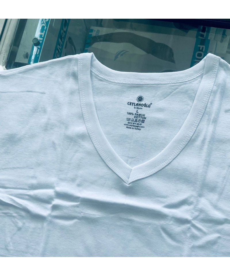 شد 6 حبة فانيلة رجالية ستريش رقبة V  قطن 100% ماركة جيلان صناعة تركية كود 1047