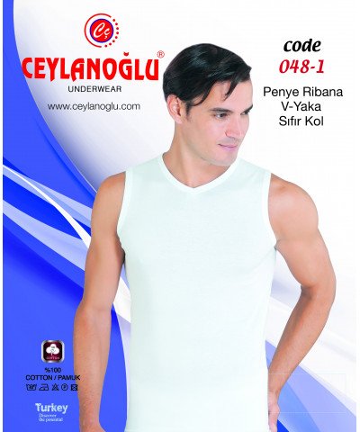 شد 6 حبة فانيلة كات ستريش رقبة V  قطن 100% صناعة تركية ماركة جيلان كود 048