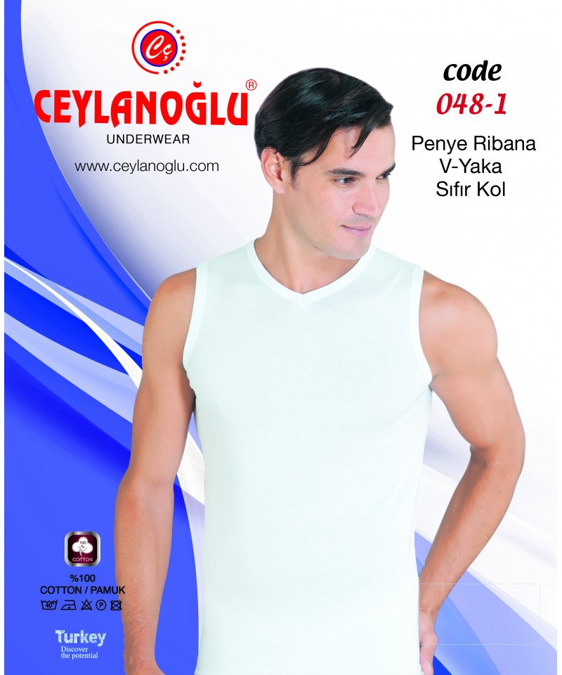 شد 6 حبة فانيلة كات ستريش رقبة V  قطن 100% صناعة تركية ماركة جيلان كود 048