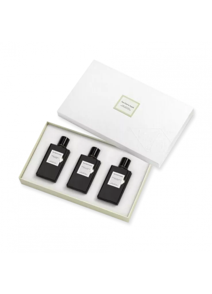 طقم عطور فان كليف آند آربلز (للجنسين) – أمبر إمبريال + مونلايت باتشولي + بوا – أو دو بارفان 45 مل × 3