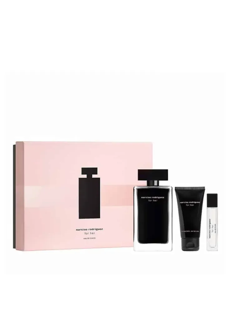 نارسيسو رودريغيز (نسائي) - طقم عطر تواليت 100 مل + لوشن جسم 50 مل + عطر صغير 10 مل