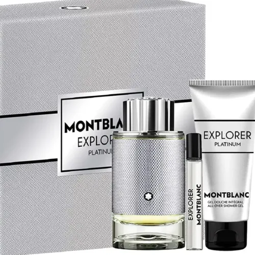 طقم مون بلان اكسبلورر بلاتينيوم للرجال او دي بارفيوم 100 مل + 7.5 مل + جل استحمام 100 مل