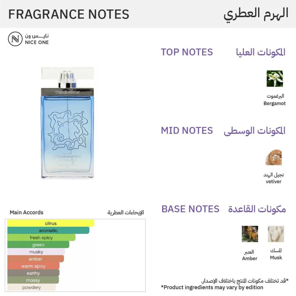 عطر او دو بايشن انتنس من فرانك اوليفير للرجال - او دو بارفيوم |  75 ml