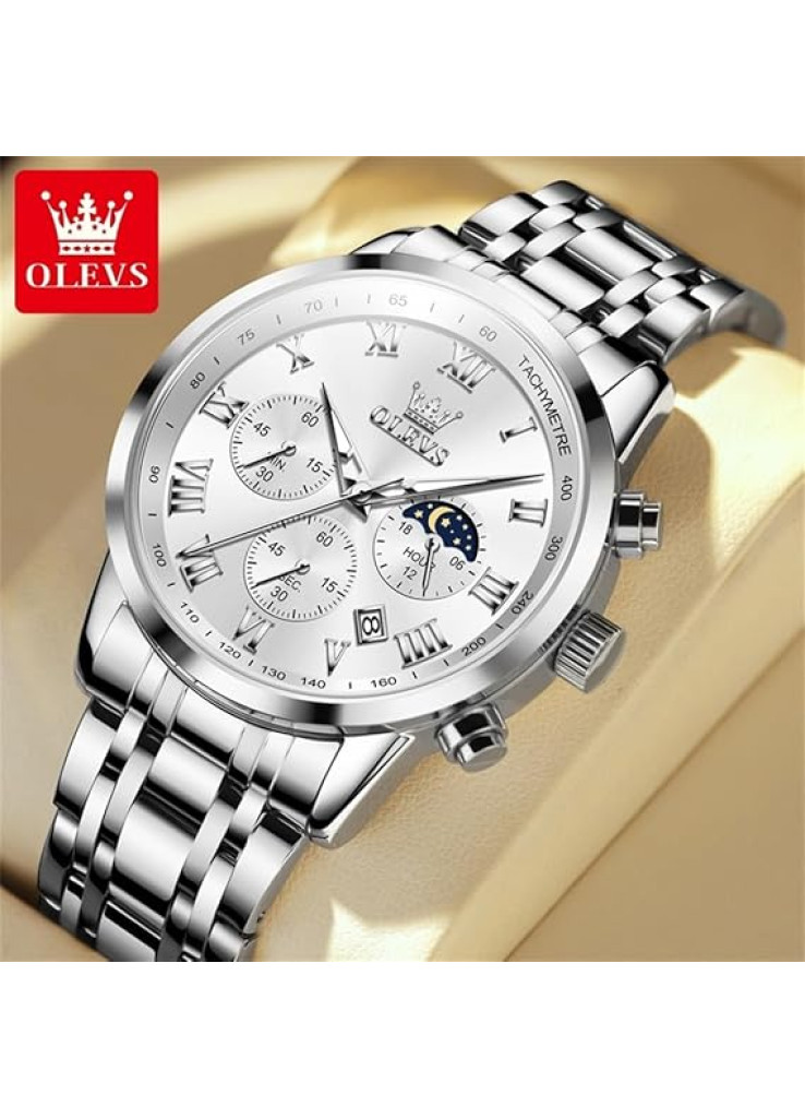 اوليفز ساعة متعددة الوظائف للرجال كرونوغراف مضيئة مقاومة للماء مع عرض التاريخ ساعات ستانلس ستيل يد كلاسيكية بمينا متعدد الألوان