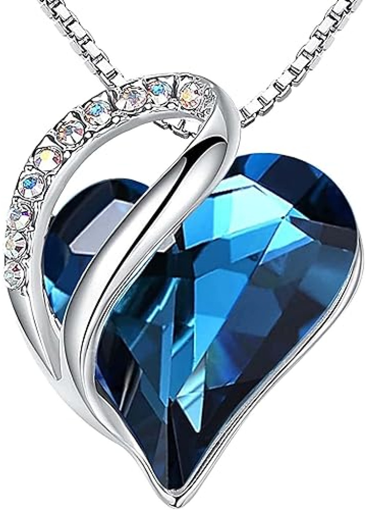 عقد بلون فضي بتعليقة بتصميم حجر الحظ على شكل قلب الحب الابدي قاس 18 + 2 انش للنساء من ليفايل، بلون فضي