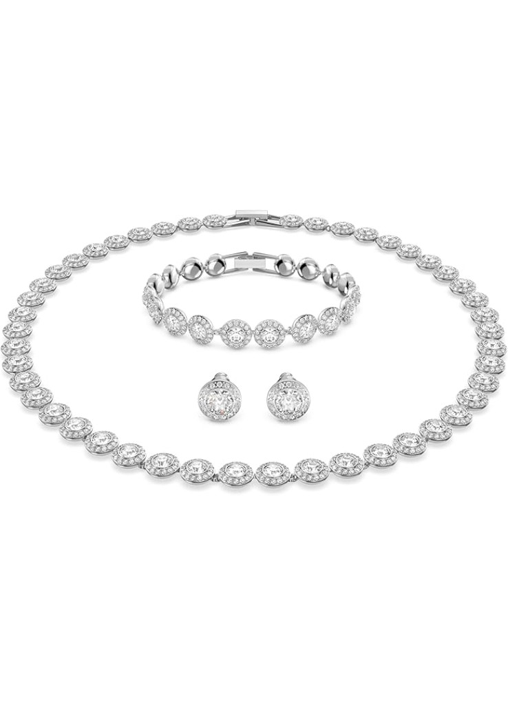 سواروفسكي طقم مجوهرات انجيليك من الكريستال الاصلي بالكامل مكون من عقد وسوار واقراط، لون ابيض، بلمسة نهائية من الروديوم - مجوهرات لامعة للنساء لا تسبب الحساسية - مجموعة مجوهرات كريستال خالية من النيكل سواروفسكي طقم مجوهرات انجيليك من الكريستال الاصلي بالكامل مكون من عقد وسوار واقراط، لون ابيض، بلمسة نهائية من الروديوم - مجوهرات لامعة للنساء لا تسبب الحساسية - مجموعة مجوهرات كريستال خالية من النيكل