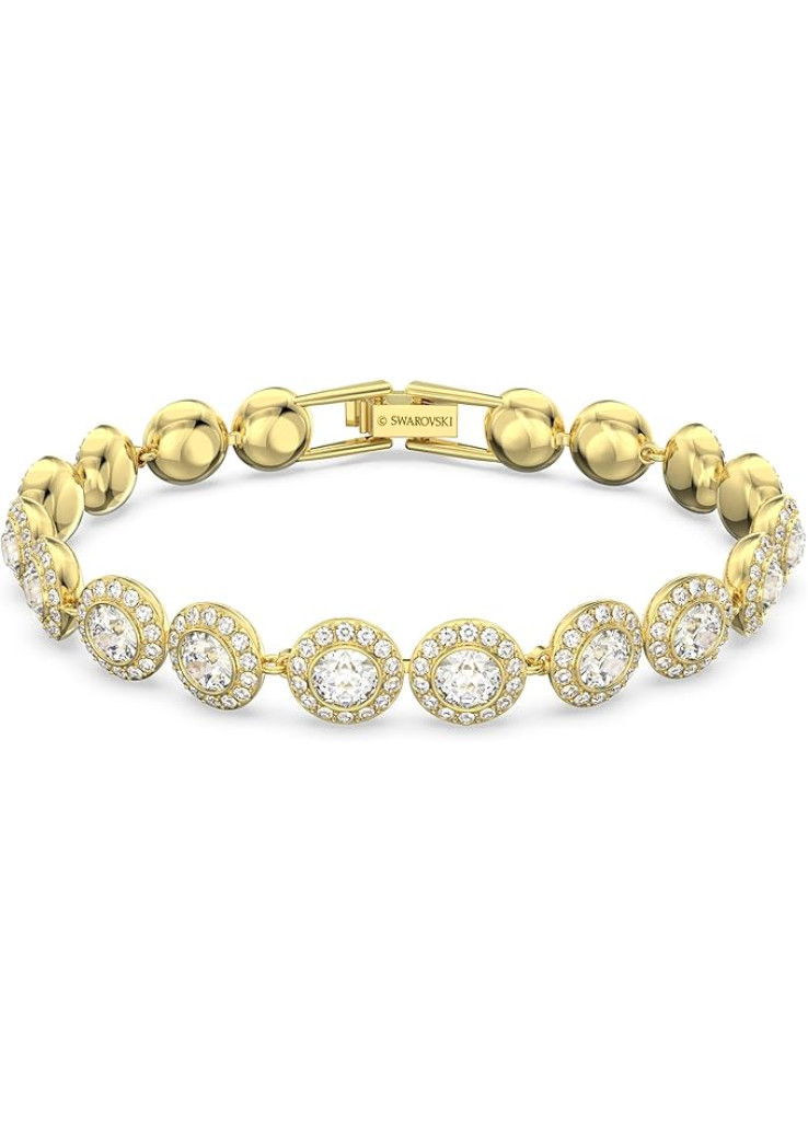سوار نسائي مرصع بالكريستال الابيض اللامع مع معدن مطلي بلون ذهبي من سواروفسكي، من مجموعة انجليك من سواروفسكي، معدن وكريستال