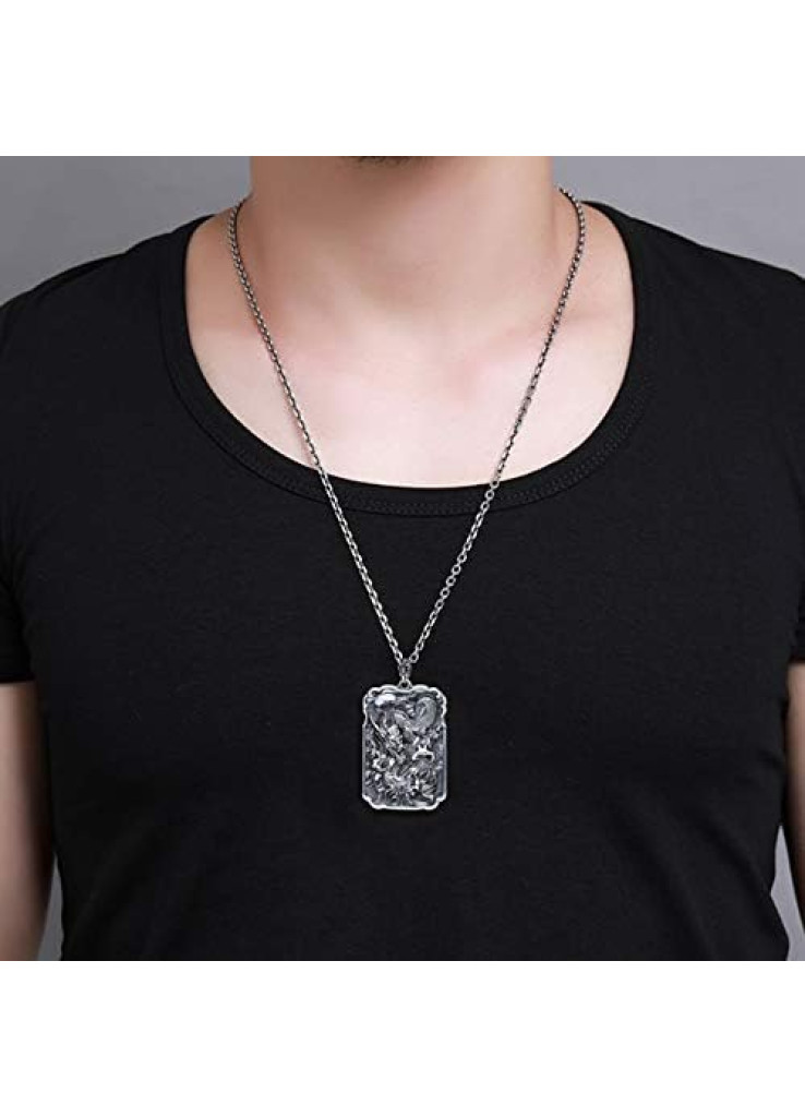 قلادة فينتاج صلبة من الفضة الاسترلينية 990 بتصميم تنين زودياك صيني، مجوهرات شرقية للرجال، مقاس L، معدن، بدون احجار كريمة قلادة فينتاج صلبة من الفضة الاسترلينية 990 بتصميم تنين زودياك صيني، مجوهرات شرقية للرجال، مقاس L، معدن، بدون احجار كريمة