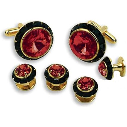 اي زي توكسيدو ازرار اكمام وازرار كريستال مع مركز ياقوت وزخرفة سوداء، كريستال اي زي توكسيدو ازرار اكمام وازرار كريستال مع مركز ياقوت وزخرفة سوداء، كريستال