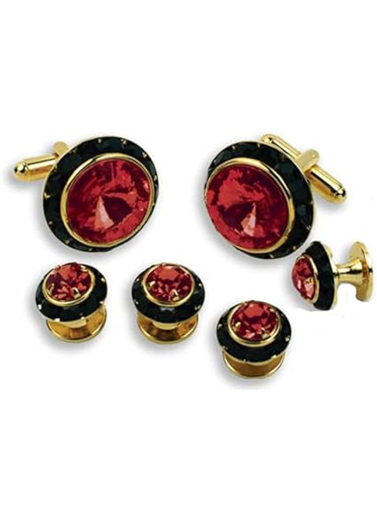 اي زي توكسيدو ازرار اكمام وازرار كريستال مع مركز ياقوت وزخرفة سوداء، كريستال