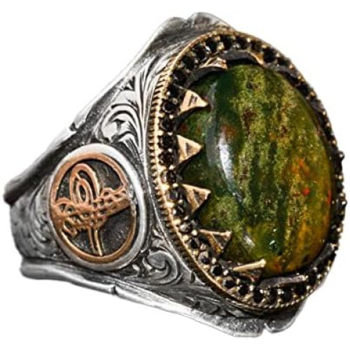 خاتم للرجال من فالكون جوليري من حجر الدم الطبيعي - مصنوع من الفضة الاسترلينية عيار 925 بتصميم الامبراطورية العثمانية توجرا، معدن، حجر الدم خاتم للرجال من فالكون جوليري من حجر الدم الطبيعي - مصنوع من الفضة الاسترلينية عيار 925 بتصميم الامبراطورية العثمانية توجرا، معدن، حجر الدم