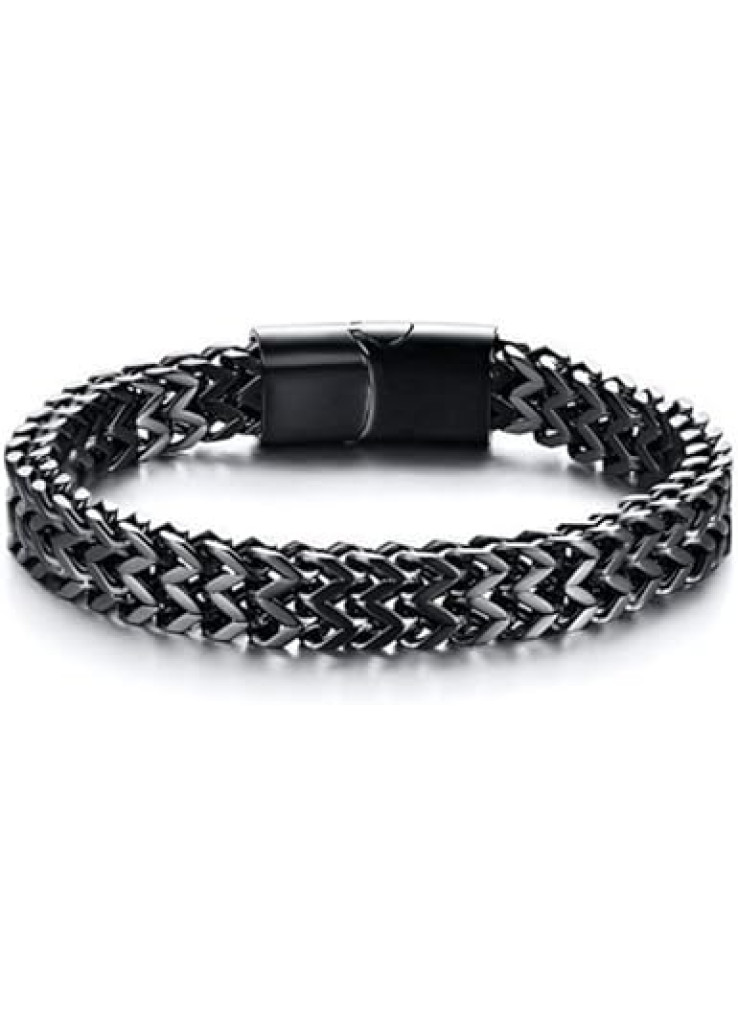 اساور للرجال - سوار من الستانلس ستيل بمشبك مغناطيسي وسلسلة فرانكو للرجال (21 سم)، سلسلة فرانكو هذه لا تفقد بريقها وتناسب المجوهرات اليومية، هدية للرجال والاب والزوج والصديق والاخوة