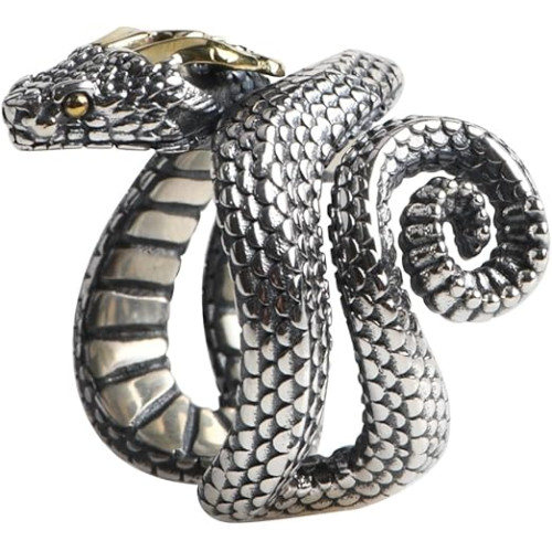 خاتم من الفضة الاسترلينية عيار 925 بتصميم ثعبان على شكل ثعبان للزواحف للرجال بدرجتين من اللون مفتوح وقابل للتعديل، متوسط، معدن، بدون احجار كريمة خاتم من الفضة الاسترلينية عيار 925 بتصميم ثعبان على شكل ثعبان للزواحف للرجال بدرجتين من اللون مفتوح وقابل للتعديل، متوسط، معدن، بدون احجار كريمة