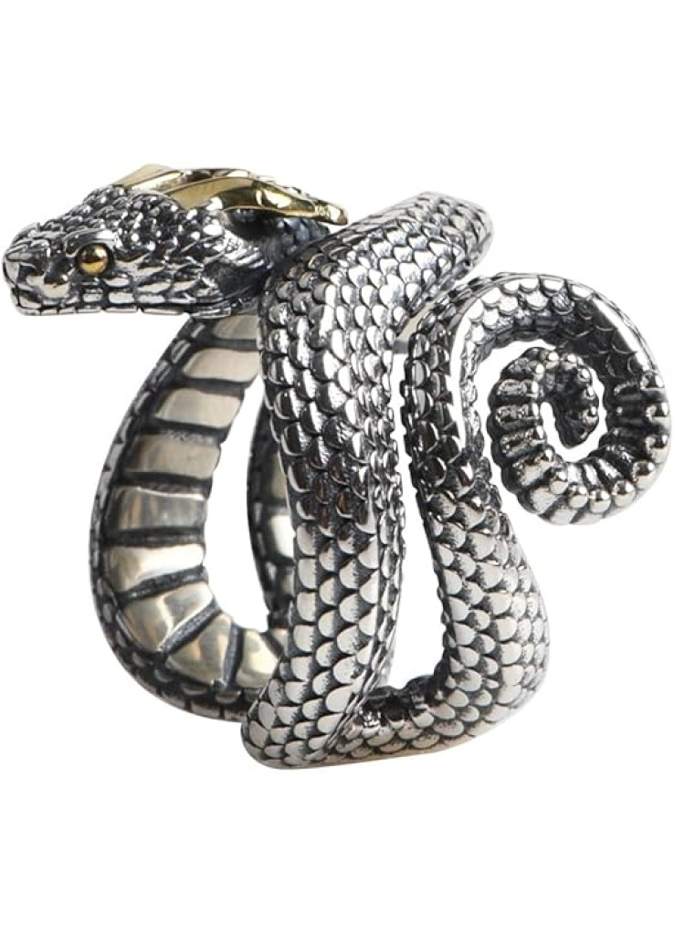 خاتم من الفضة الاسترلينية عيار 925 بتصميم ثعبان على شكل ثعبان للزواحف للرجال بدرجتين من اللون مفتوح وقابل للتعديل، متوسط، معدن، بدون احجار كريمة خاتم من الفضة الاسترلينية عيار 925 بتصميم ثعبان على شكل ثعبان للزواحف للرجال بدرجتين من اللون مفتوح وقابل للتعديل، متوسط، معدن، بدون احجار كريمة