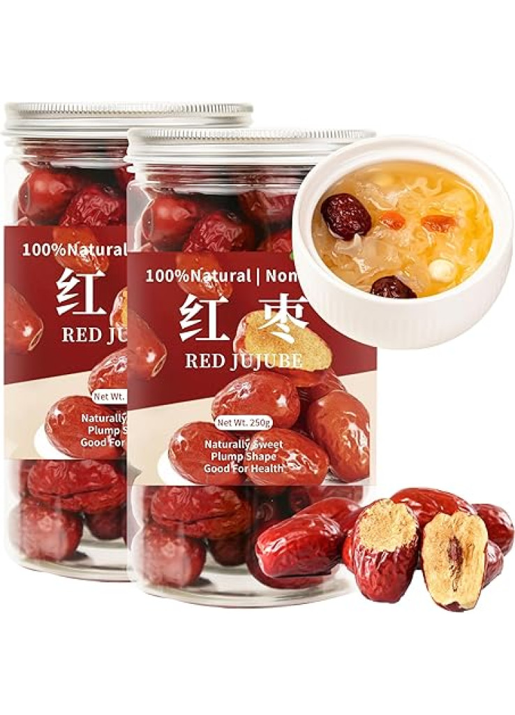 تمور حمراء مجففة من كيكيف، 17.64 اونصة/500 غرام، تمر عناب كبير الحجم وكبير الحجم وفاكهة مجففة حلوة وقابلة للمضغ بدون وجبات خفيفة طبيعية مناسبة للشوربة