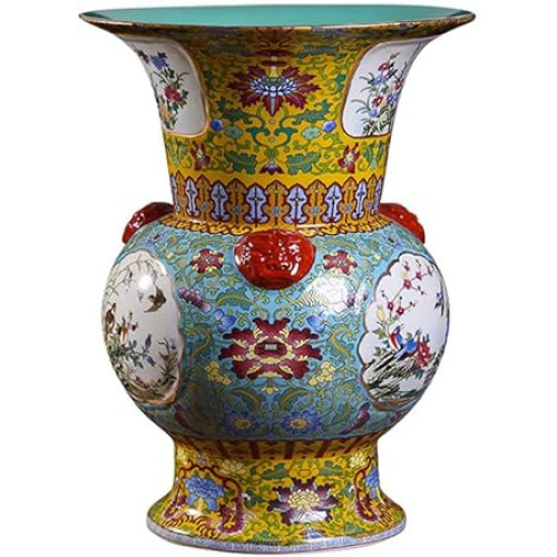 مزهرية من السيراميك الصيني العتيق من كيانلونج، مزهرية جينغدتشن الصينية لتزيين المنزل وغرفة المعيشة والرواق، مصنوعة يدويا، مزهريات سيراميك يدوية الصنع، مجموعة هدايا