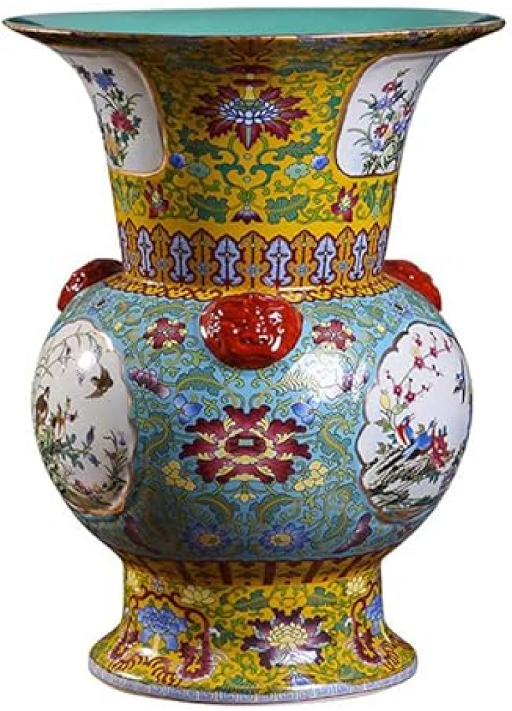 مزهرية من السيراميك الصيني العتيق من كيانلونج، مزهرية جينغدتشن الصينية لتزيين المنزل وغرفة المعيشة والرواق، مصنوعة يدويا، مزهريات سيراميك يدوية الصنع، مجموعة هدايا