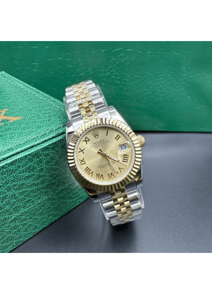 ساعة رولكس نسائية ارقام لاتينية ذهبية