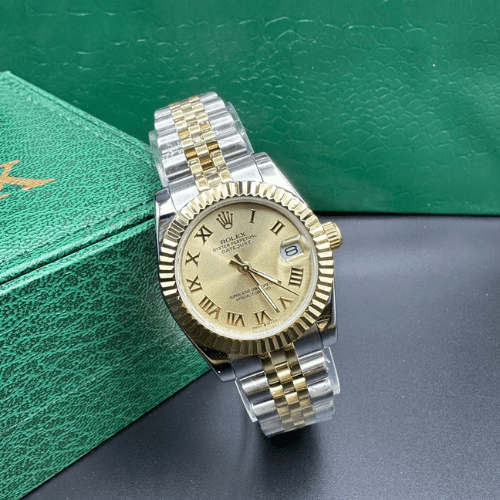 ساعة رولكس نسائية ارقام لاتينية ذهبية